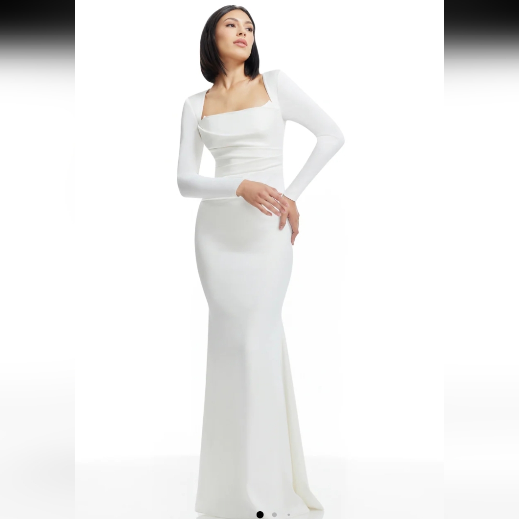 Dress The Population Stretch-Satin Gown Size Xxl Delores Antique White $348